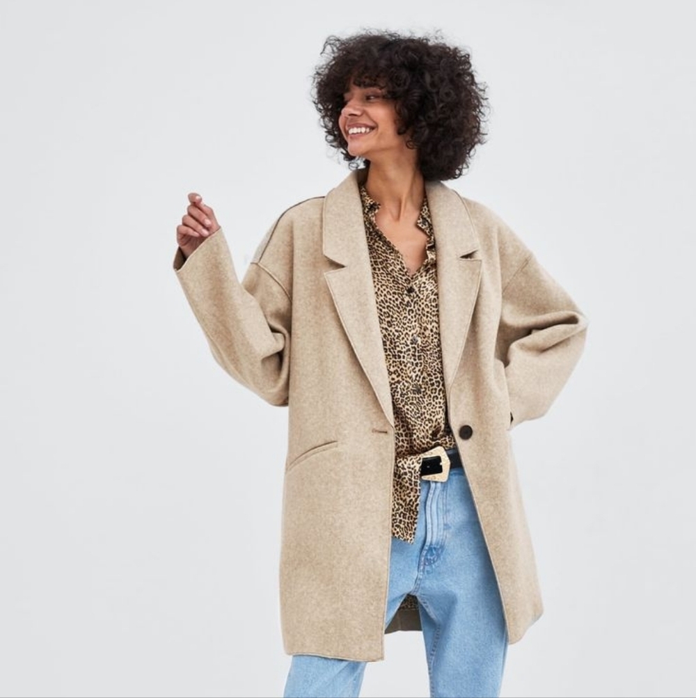 Zara TRF Collection Women's One-button Soft Touch Coat Jacket Oatmeal‎ Tan XS